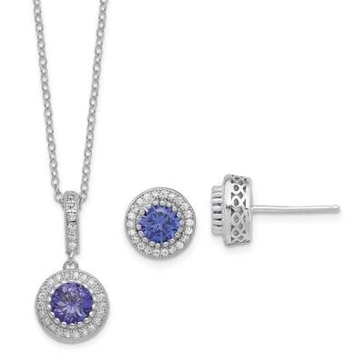 Rhodium-Plated CZ Diamond 18 Inch Necklace Post Earrings Set Sterling Silver Polished QG6198SET, MP…
