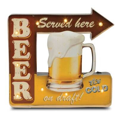 Beer Served Here Metal Sign with LED Lights Wall Mountable GM21621, MPN: GM21621, 797140245025