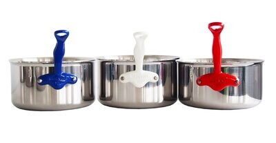 Mauviel Blue White Red M&#39;Cook Set Punched With Elyse Hallmark Set Of 3 Pieces 521051