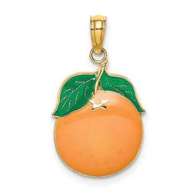Orange with Stem Leaf 2-D 14k Gold Enamel K6901, MPN: K6901, 637218130399