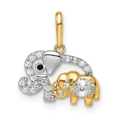 Rhodium Clear Black CZ Diamond Elephants Pendant 14k Gold GK1093 by Madi K, MPN: GK1093,
