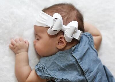 Baby Headband White Big Bow Headband White Baby Headband Nylon Headband Baby Girl Headband First Co…