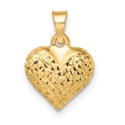 Diamond-Cut Medium Puffed Heart Pendant 14k Gold Polished YC1504, MPN: YC1504,