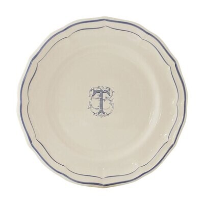 Gien Monogram Filet Bleu Dessert Plate Letter T 1710ADET22, MPN: 1710ADET22, 840769019659