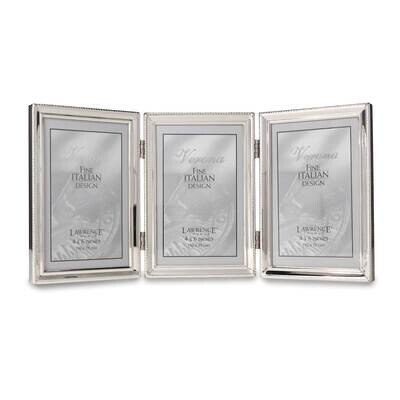 Polished Silver-plated 4 x 6 Inch Hinged Triple Picture Frame Bead Border Design GM22286, MPN: GM22…