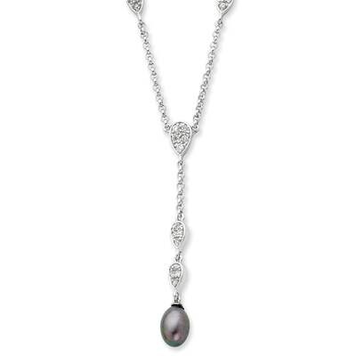 Cz &amp; Grey Fw Cultured Pearl 16 Inch Necklace Sterling Silver QG2510-16, MPN: QG2510, 191101275746