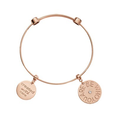 Nikki Lissoni Charm Bangle Rose Gold-Plated with Two Fixed Charms Created with Care Be Who You Are …