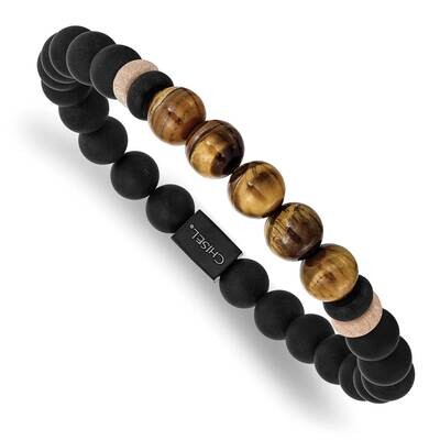 Black Ip Black Agate Tiger&#39;s Eye Stretch Bracelet Stainless Steel Brushed SRB2710, MPN: SRB2710, 19…