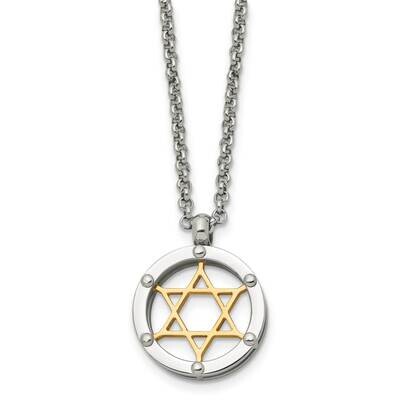Gold IP-plated Star of David Necklace Stainless Steel Polished SRN922-20 by Chisel, MPN: SRN922-20,…