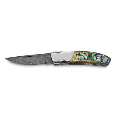 Damascus Steel 256 Layer Folding Blade Abalone Handle Knife KN72722, MPN: KN72722, 191101910746