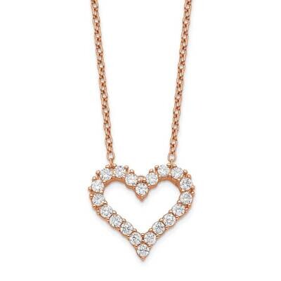 Heart with 2 inch Extender Necklace Sterling Silver Rose-tone CZ Diamond QG5402-16.5, MPN: QG5402-1…