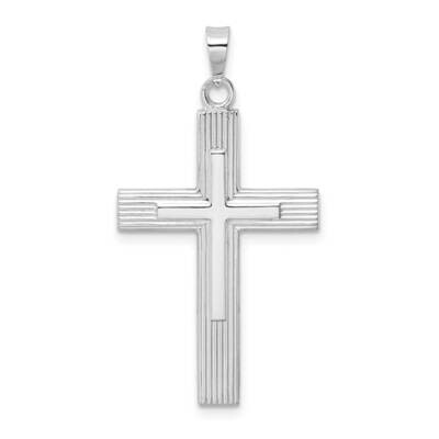 Solid Striped Double Cross Pendant 14k White Gold Polished XR1866, MPN: XR1866,