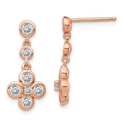 Polished CZ Diamond Post Dangle Earrings Sterling Silver Rose-tone QE14400, MPN: QE14400, 886774094…