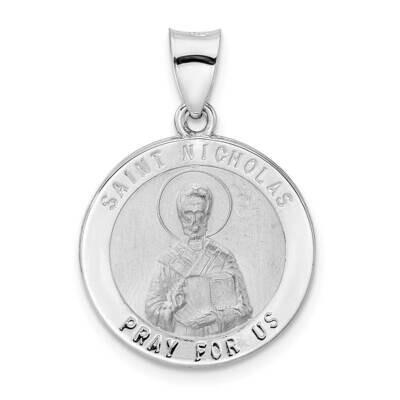 Satin Hollow St Nicholas Medal Pendant 14k White Gold Polished XR1947, MPN: XR1947,