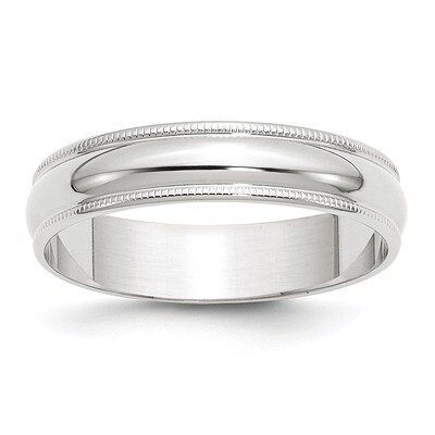 5mm Lightweight Milgrain Half Round Band 10k White Gold Engravable 1WML050-10, MPN: 1WML050-10, 886…