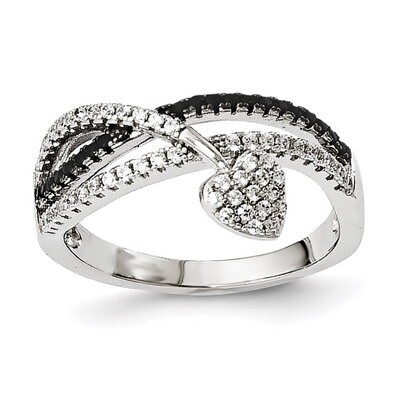 Black Spinel &amp; CZ Heart Ring Sterling Silver QMP1449-6, MPN: QMP1449, 191101075537