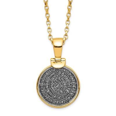 Polished Replica Phaistos Coin Pendant with 2 In Extender Necklace 16 Inch Sterling Silver Rhodium-…