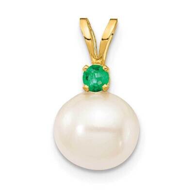 Emerald 8-8.5mm White Round Freshwater Cultured Pearl Pendant 14k Gold XF742_E, MPN: XF742_E, 88395…