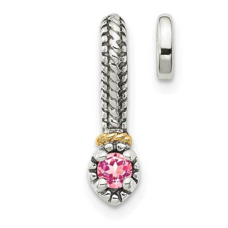 Pink Tourmaline Chain Slide Pendant Sterling Silver with 14k Gold Polished QTC1704