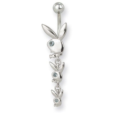 Playboy Blue Crystal Three Bunny Dangle Belly Ring PBB155