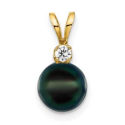 7-8mm Black Round Saltwater Akoya Cultured Pearl Diamond Pendant 14k Gold XF476B, MPN: XF476B,