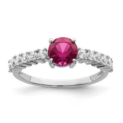 Rhodium-Plated Created Ruby and CZ Diamond Ring Sterling Silver Polished QR7355, MPN: QR7355,