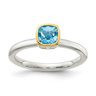 Light Swiss Blue Topaz Ring Sterling Silver with 14k Gold Accent QTC1721, MPN: QTC1721, 883957623030