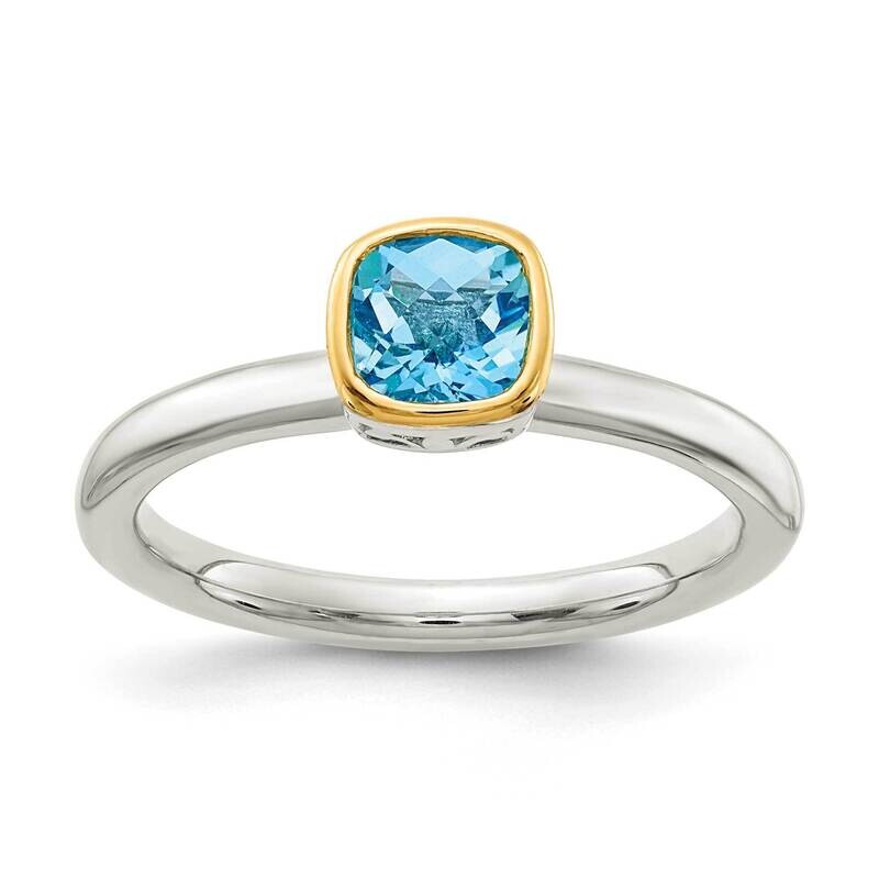 Light Swiss Blue Topaz Ring Sterling Silver with 14k Gold Accent QTC1721