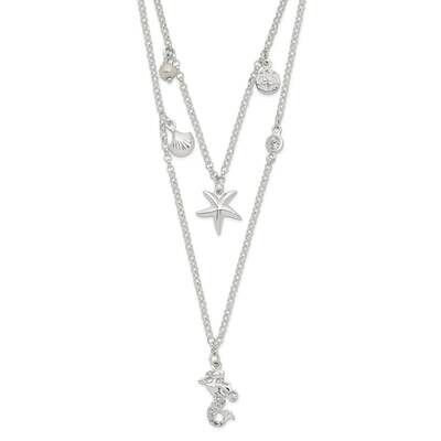 CZ 7 Imitation Pearl Beach Theme 2-Strand Necklace Sterling Silver QG6004-16, MPN: QG6004-16, 19690…