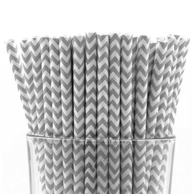 Pack of 150 Gray Chevron Bio-degradable Paper Straws GM22614, MPN: GM22614, 788089151058