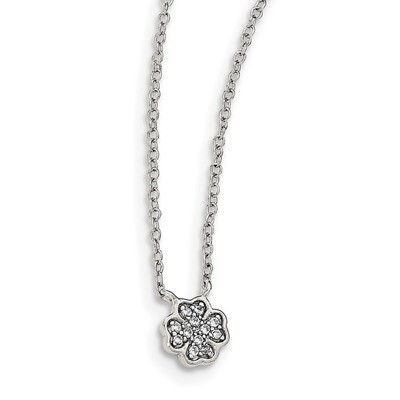 White CZ Diamond Four Leaf Clover Necklace 16 Inch Sterling Silver Polished QG3909-16, MPN: QG3909-…