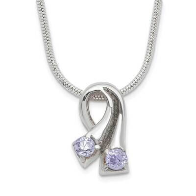 Light Purple CZ Diamond Necklace 18 Inch Sterling Silver QH681-18, MPN: QH681-18, 883957036786