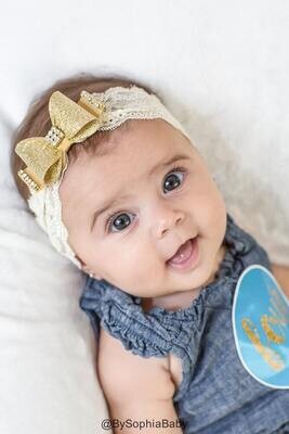 Gold Baby Headband Gold Bow Lace Headband Newborn Headband Photo Prop Lace Headband Gold Bow Headba…