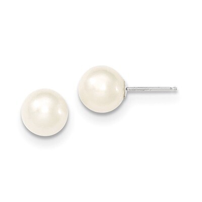 8-9mm White Round Cultured Pearl Stud Earrings 14k White Gold XW80PW, MPN: XW80PW, 886774563459