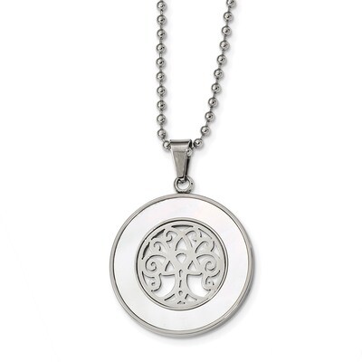 Mother of Pearl Tree of Life 22 inch Necklace Stainless Steel Polished SRN2470-22 by Chisel, MPN: S…