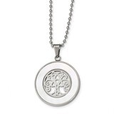 Mother of Pearl Tree of Life 22 inch Necklace Stainless Steel Polished SRN2470-22 by Chisel, MPN: S…