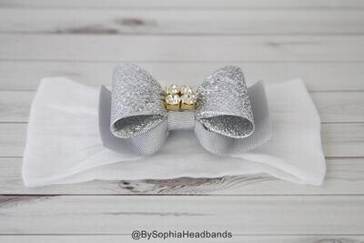 White Baby Headband Silver Headband Newborn Headband Baby Headband Photography Prop Baby Headband B…