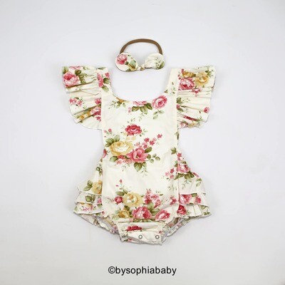 Baby Girl Romper Set Baby Romper and Headband Floral Baby Romper set Cotton Baby Romper Tea Party R…