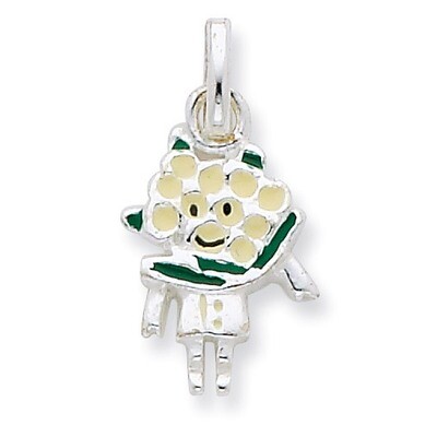 Enameled Cauliflower Person Charm Sterling Silver QC7021