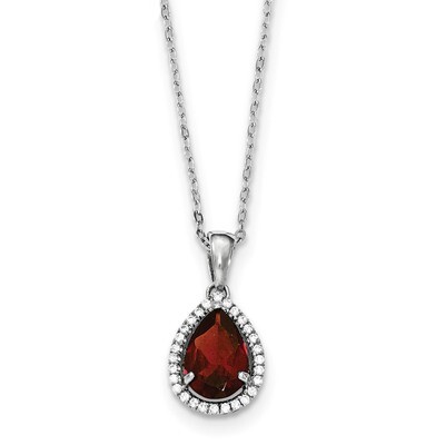Garnet &amp; CZ Diamond Necklace 18 Inch Sterling Silver Rhodium Polished QG4069JAN-18, MPN: QG4069JAN-…