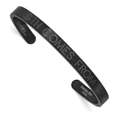 Black Ip-Plated Strength Comes. 6mm Cuff Bangle Stainless Steel Brushed SRB2686, MPN: SRB2686, 1911…