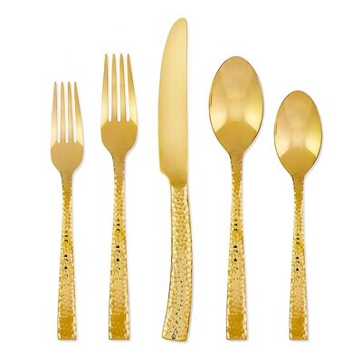 Hampton Forge Paris Hammered Gold Titan 18/10 20 Piece Flatware Set EFB85G20QT, MPN: EFB85G20QT, 73…