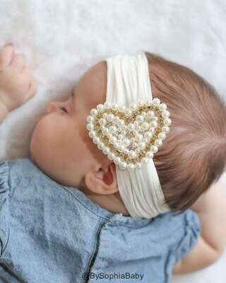 Baby Headband Ivory Pearl Heart Headband Baby Pearl Headband Baby Head wrap Flower Girl Headband Ba…
