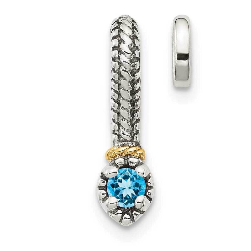 Blue Topaz Chain Slide Pendant Sterling Silver with 14k Gold Polished QTC1711
