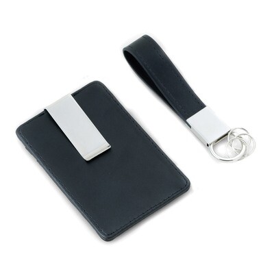 Black Leather Card Case Money Clip &amp; Ket Ring Gift Set Engravable GM18381, MPN: GM18381, 7971405750…