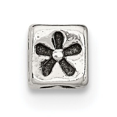 Small Flower Block Bead Sterling Silver Polished SS5025, MPN: SS5025,