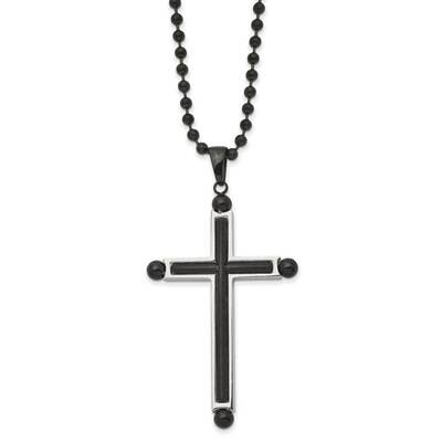 Textured Black Ip-Plated Cross 24 Inch Necklace Stainless Steel Polished SRN2949-24 by Chisel, MPN:…