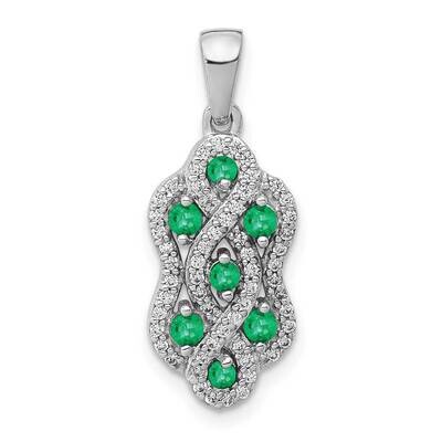 Twist Diamond &amp; Emerald Fancy Pendant 14k White Gold PM3845-EM-025-WA, MPN: PM3845-EM-025-WA, 88395…
