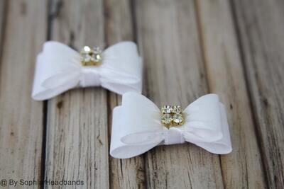 Baby White Bow Hair Clip Bow Hair Clip White Bow Hair Clip Baptism Hair Clip Wedding Hair Clip Rhin…