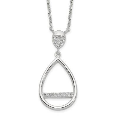 CZ Diamond Teardrop Necklace 17.75 Inch Sterling Silver Polished QG6117-17.75, MPN: QG6117-17.75, 1…